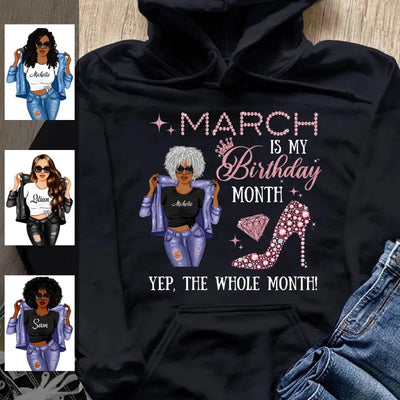 Personalized March Birthday Gift For Her Custom Birthday Gift Black Queen Customized March Birthday T-Shirt Hoodie Dreameris