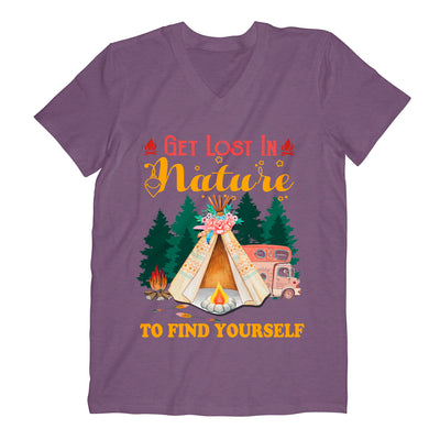 Get Lost In Nature  To Find Yourself Camping Hinking Adventure Hippie - Comfort V-neck - Dreameris