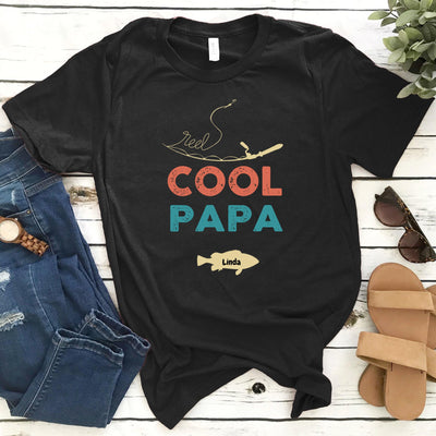 Personalized Vintage Reel Cool Papa Fishing Custom Name Gift For Dad -Standard T-shirt Hoodie - Dreameris