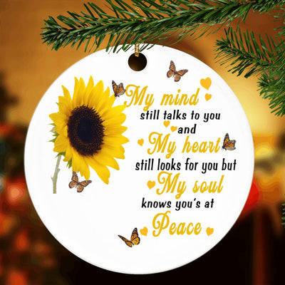 Personalized Sunflower My Mind Still Talks To You Memorial Custom Name - Circle Ornament - Dreameris