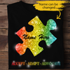 Autism Awareness Accept Adapt Advocate Puzzle Piece Sparkle Custom Name Personalized T-shirt