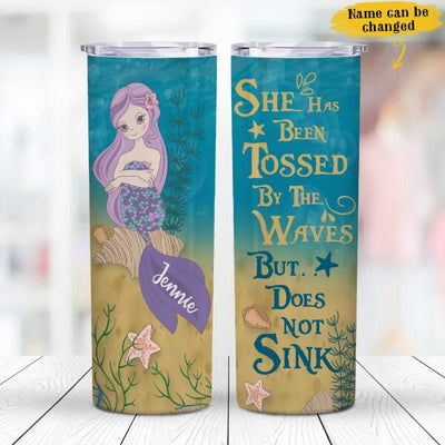 Awesome Mermaid She Has Been Tossed By The Waves But Does Not Sink Summer Ocean Custom Name Personalized Tumbler 20oz