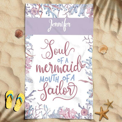 Soul Of A Mermaid Mouth Of A Sailor Ocean Summer Custom Name Personalized Beach Towel