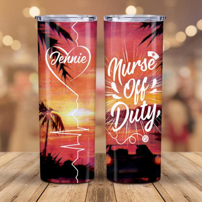 Nurse Off Duty Awesome Sunset On The Beach Summer Trip Gift For Nurse Custom Name Personalized Tumbler 20oz