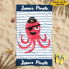Funny Octopus Pirate Gift For Kids Awesome Summer Trip Custom Name Personalized Beach Towel