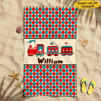 Cartoon Train Awesome Summer Vacation Gift For Kids Custom Name Personalized Beach Towel