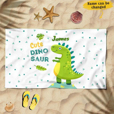 Cute Dinosaur Gift For Kids Awesome Summer Trip Custom Name Personalized Beach Towel