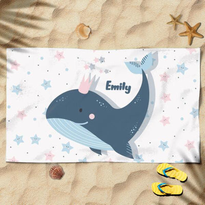 Whale Princess Awesome Summer Vacation Gift For Kids Custom Name Personalized Beach Towel
