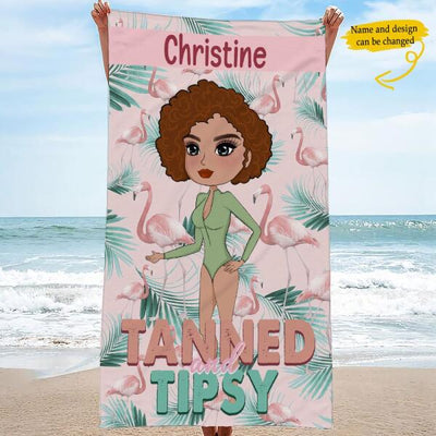 Chibi Girl Tanned And Tipsy Gift For Girls Custom Style & Name Personalized Beach Towel