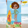 Chibi Girl Good Times & Tan Lines Awesome Summer Trip Custom Style & Name Personalized Beach Towel