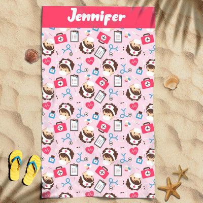 Cute Nurse Gift For Kids Awesome Summer Trip Custom Name Personalized Beach Towel