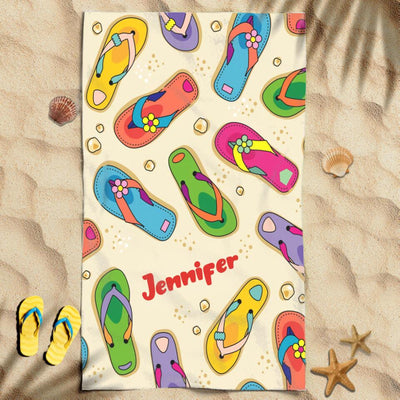 Colorful Flip-flops Item For Summer Trip Gift Ideas Custom Name Personalized Beach Towel