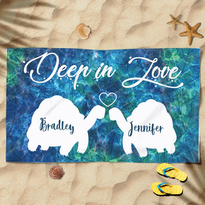 Deep In Love Turtle Couple Newly Weds Husband Wife Awesome Summer Honeymoon Trip Custom Name Personalized Beach Towel