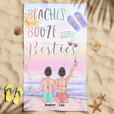 Beaches Booze And Besties Flip Float Sunglasses Awesome Summer Trip Cruise Custom Style & Name Personalized Beach Towel