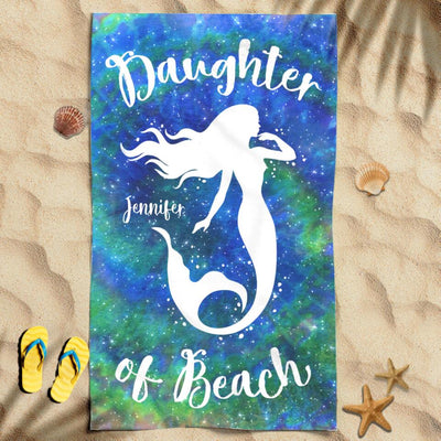 Daughter Of Beach Mermaid Awesome Summer Trip Gift For Girl Custom Name Personalized Beach Towel