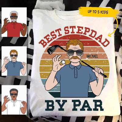 Best Stepdad By Par Retro Vintage Custom Name & Design Personalized Father's Day For Step Dad Step Father Golf Lovers T-Shirt