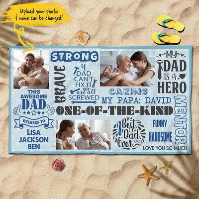 (Upload Your Photo) Happy Father's Day Personalized Gift For Dad From Daughter Custom Photo & Name Beach Towel