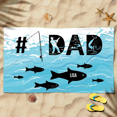 (Up to 4 Kids) No 1 Dad Personalized Father's Day Gift For Dad Stepdad Custom Name Best Fishing Dad Beach Towel