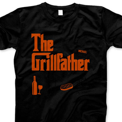 (Custom Name) The Grillfather Personalized Father's Day Gift For Dad Stepdad Bonus Dad Custom Name Grill Lover T-Shirt