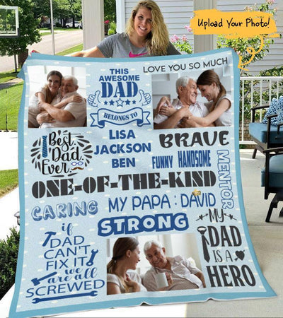 (Upload Your Photo) Happy Father's Day Personalized Gift For Dad From Daughter Custom Photo & Name Fleece Sherpa Blanket