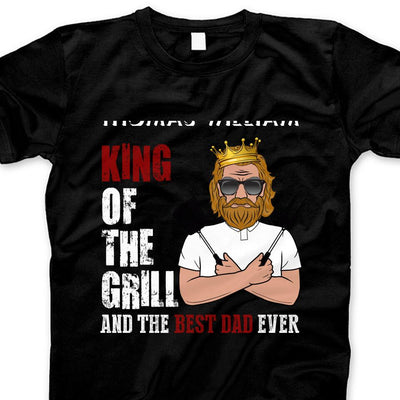 (Custom Name & Illustration) King Of The Grill Funny Personalized Father's Day Gift For Dad Stepdad Grill Lovers Bonus Dad Shirt