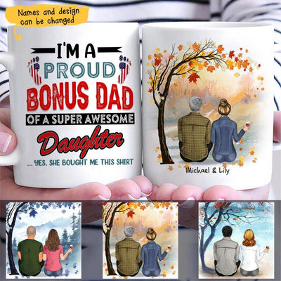 (Custom Name & Illustration) Proud Bonus Dad Of A Super Awesome Stepdaughter Father's Day Gift For Stepdad Mug