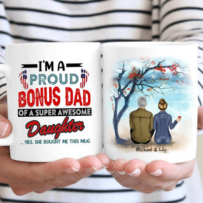 (Custom Name & Illustration) Proud Bonus Dad Of A Super Awesome Stepdaughter Father's Day Gift For Stepdad Mug