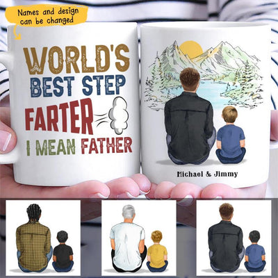 (Custom Name & Illustration) World's Best Step-farter Funny Personalized Father's Day Gift For Stepdad From Stepson Bonus Dad Mug