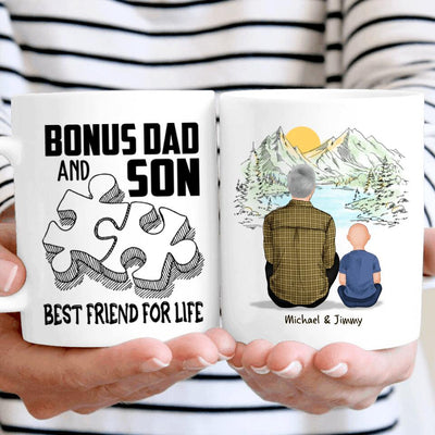 (Custom Name & Illustration) Bonus Dad And Son Best Friend For Life Personalized Father's Day Gift For Stepdad From Stepson Mug