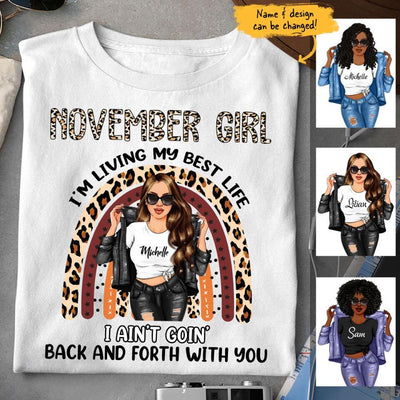 November Girl Boho Rainbow Leopard Personalized November Birthday Gift For Her Black Queen Custom November Birthday Shirt