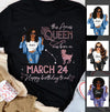 (Custom Birth Date) Aries Personalized April Birthday Gift For Her Custom Birthday Gift Black Queen Customized March Birthday T-Shirt Hoodie Dreameris
