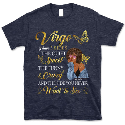 Virgo I Have 3 Sides Personalized September Birthday Gift For Her Custom Birthday Gift Black Queen Customized August Birthday T-Shirt Hoodie Dreameris