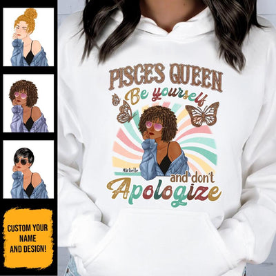 Pisces Be Yourself Retro Vintage Personalized March Birthday Gift For Her Custom Birthday Gift Black Queen Customized February Birthday T-Shirt Hoodie Dreameris