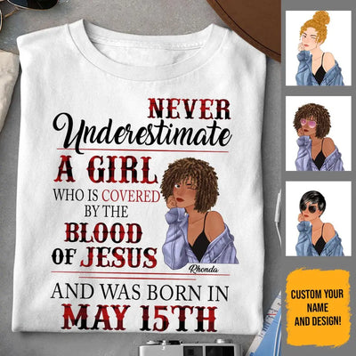 Christian Covered By The Blood Of Jesus Personalized May Birthday Gift For Her Custom Birthday Gift Customized May Girl Birthday Shirt Dreameris