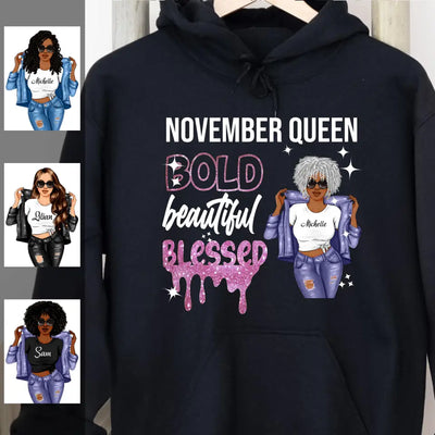 November Girl Bold Beautiful Blessed Personalized November Birthday Gift For Her Black Queen Custom November Birthday Shirt