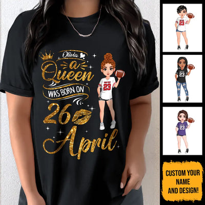 Personalized Custom April Birthday Shirt American Football Mom American Football Lovers Gift Sport Mom Apirl Shirts For Women