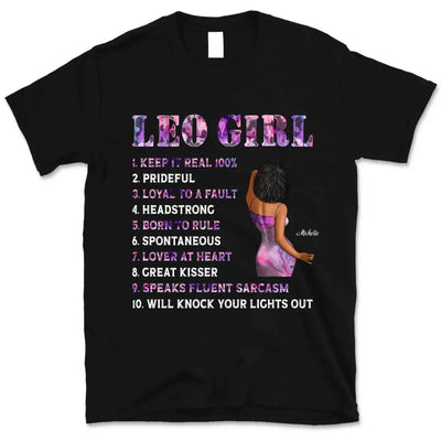 Leo Girl Personalized July Birthday Gift For Her Custom Birthday Gift Black Queen Customized August Birthday T-Shirt Hoodie Dreameris