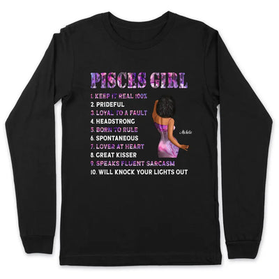 Pisces Girl Personalized March Birthday Gift For Her Custom Birthday Gift Black Queen Customized February Birthday T-Shirt Hoodie Dreameris