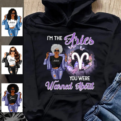 Flower Aries Personalized April Birthday Gift For Her Custom Birthday Gift Black Queen Customized March Birthday T-Shirt Hoodie Dreameris
