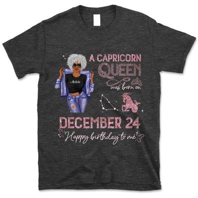 (Custom Birth Date) Capricorn Personalized December Birthday Gift For Her Custom Birthday Gift Black Queen Customized January Birthday T-Shirt Hoodie Dreameris
