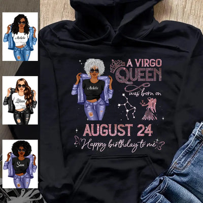 (Custom Birth Date) Virgo Personalized August Birthday Gift For Her Custom Birthday Gift Black Queen Customized September Birthday T-Shirt Hoodie Dreameris
