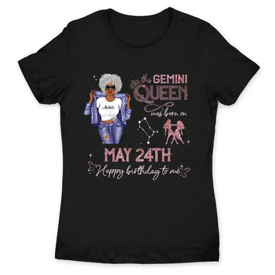 (Custom Birth Date) Gemini Personalized June Birthday Gift For Her Custom Birthday Gift Black Queen Customized May Birthday T-Shirt Hoodie Dreameris