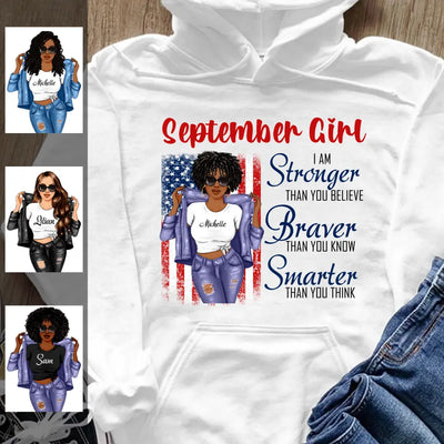 American USA Flag September Girl Hoodie Personalized September Birthday Gift For Her Custom Birthday Gift Customized September Girl Sweatshirt Dreameris
