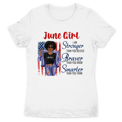 June Girl American Flag Personalized June Birthday Gift For Her Black Queen Custom June Birthday Shirt