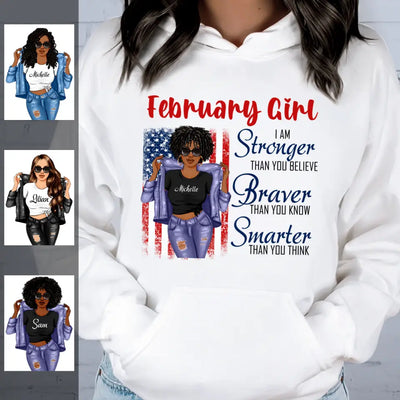 February Girl American Flag Personalized February Birthday Gift For Her Black Queen Custom February Birthday Shirt
