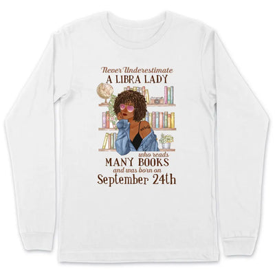 (Custom Your Birthday) Libra Book Lovers Personalized October Birthday Gift For Her Custom Birthday Gift Black Queen Customized September Birthday T-Shirt Hoodie Dreameris