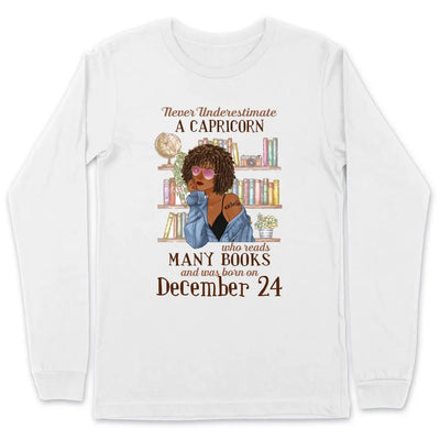 (Custom Your Birthday) Capricorn Book Lovers Personalized January Birthday Gift For Her Custom Birthday Gift Black Queen Customized December Birthday T-Shirt Hoodie Dreameris