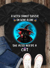 A Witch Cannot Survive On Wine Alone She Also Needs A Cat Happy Halloween Gift Standard/Premium T-Shirt - Dreameris