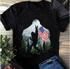 Bigfoot Hold America Flag Forest Cotton T-Shirt - Dreameris