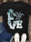 Love The Beach Llip Flop Sea Turtle Palm Tree For Beach Lover Cotton T-Shirt - Dreameris
